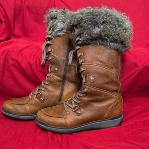 Merrell Women's Brown Leather Fur-Trim Lace-Up Winter Boots